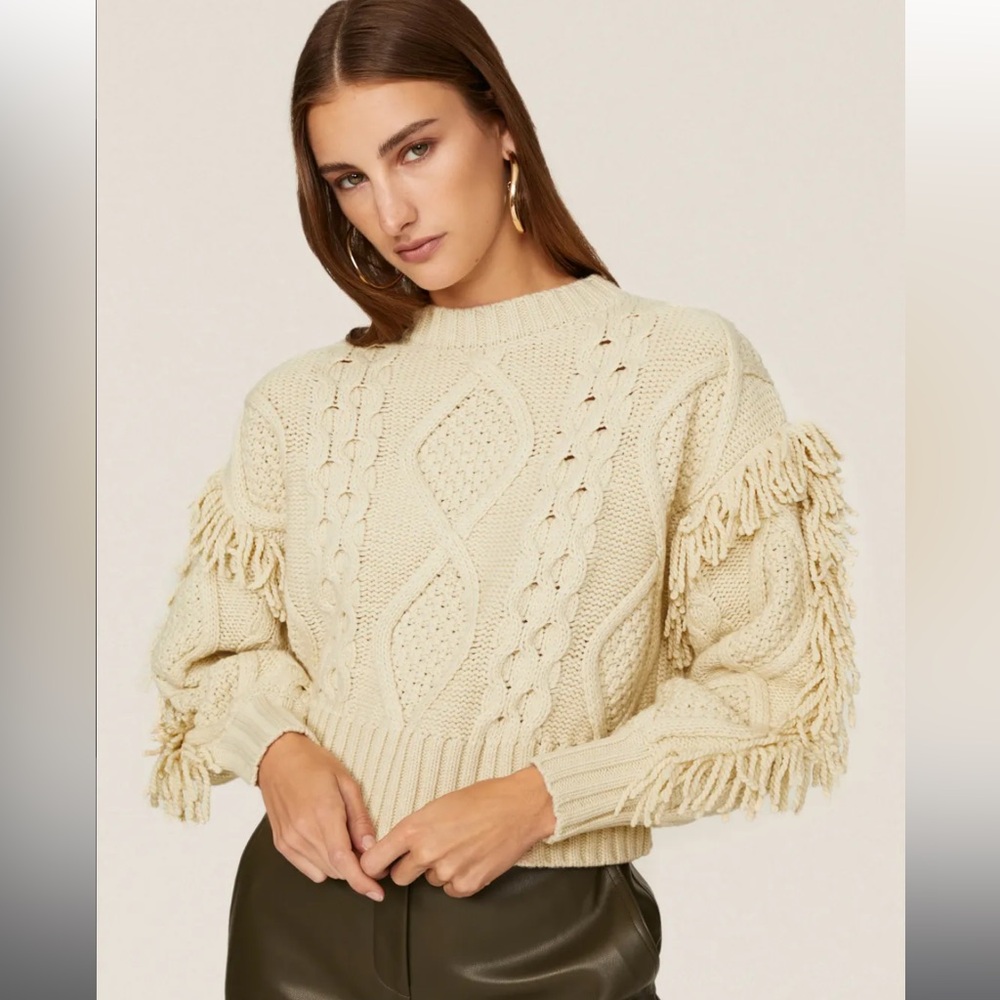 NWOT Peter Som Collective tan cropped fringe sweater size small